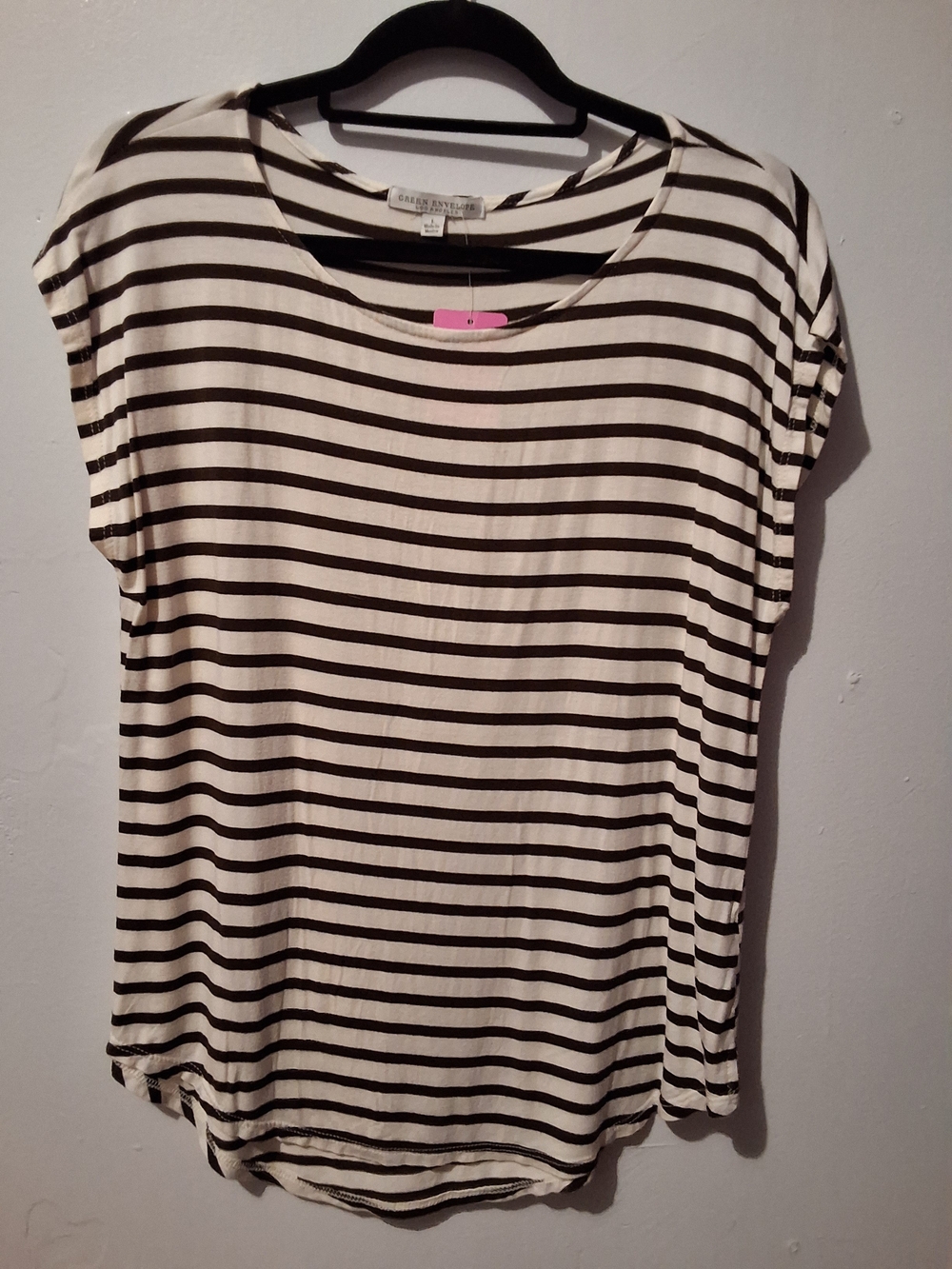 Green Envelope Cream and Brown Striped Scoop Neck Tee